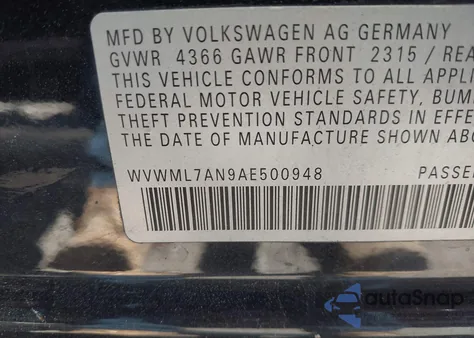 2010 Volkswagen Cc Sport из США, поврежденный, VIN WVWML7AN9AE500948